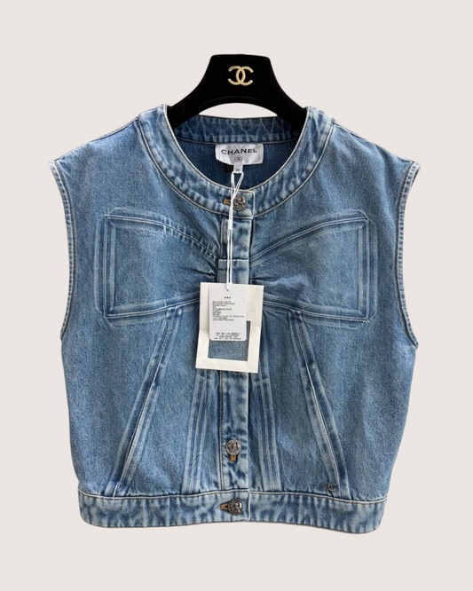 Chanel 25K Bow Denim Vest - Blue