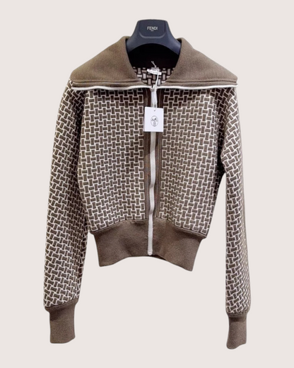 Hermès Monogram Wool Zip-Up Jacket Brown, Beige/Ecru FR 34