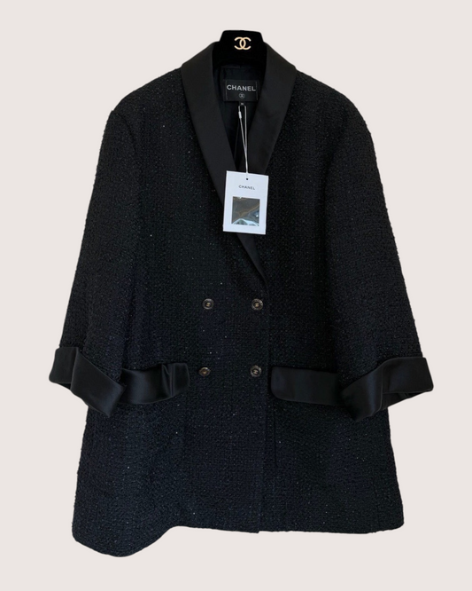 Chanel 22S Oversized Tweed Coat Black FR 36