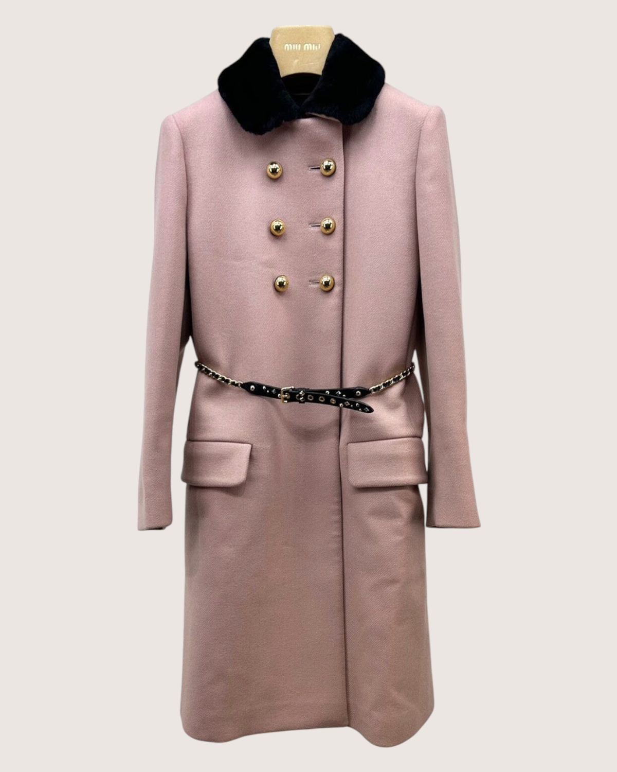 Miu Miu Wool Double-Breasted Fur-Collar Coat Pink, Black FR 36