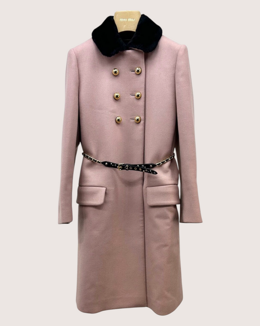 Miu Miu Wool Double-Breasted Fur-Collar Coat Pink, Black IT 36