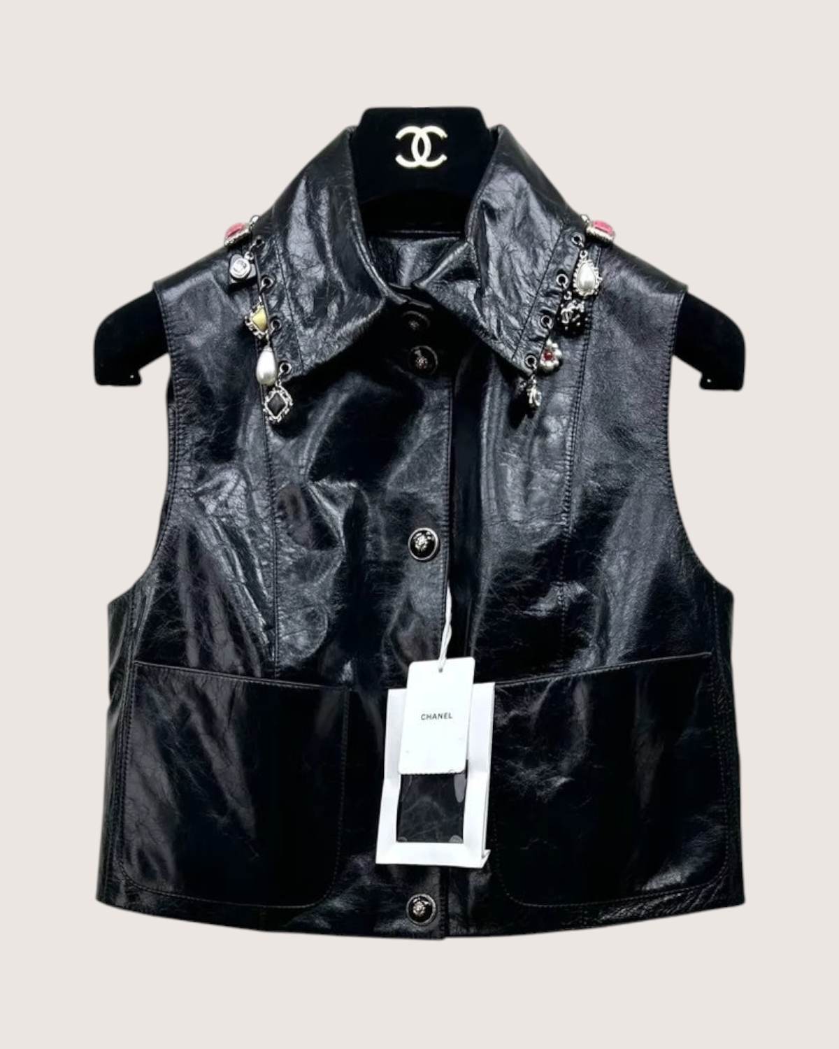 Chanel 24A Charms Leather Vest Black FR 36
