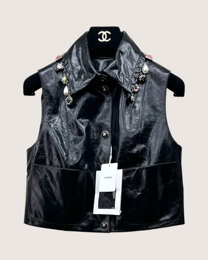 Chanel 24A Charms Leather Vest Black FR 36