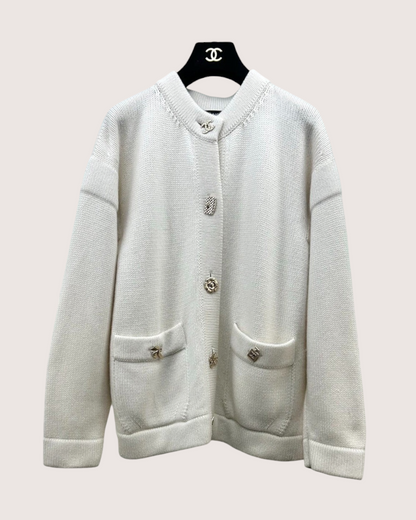 Chanel 22B Cashmere Round-Neck Cardigan Beige/Ecru FR 36