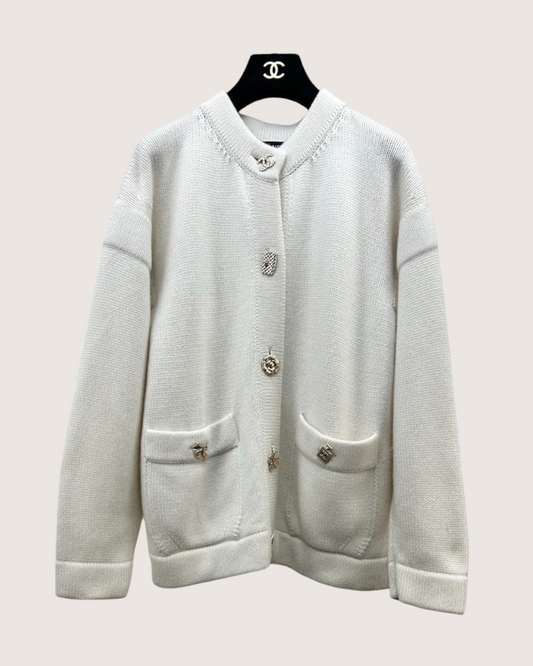 Chanel 22B Cashmere Round-Neck Cardigan Beige/Ecru FR 36
