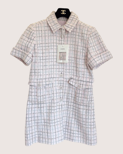 Chanel 25C Checked Tweed Mini Dress Pink, White, Black FR 34