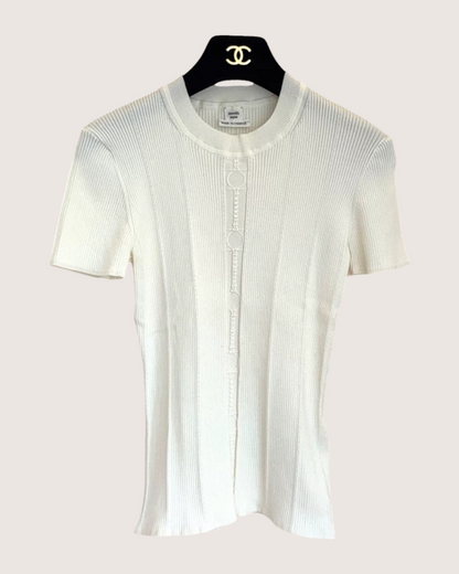 Hermès Short-Sleeve Ribbed Sweater White FR 36