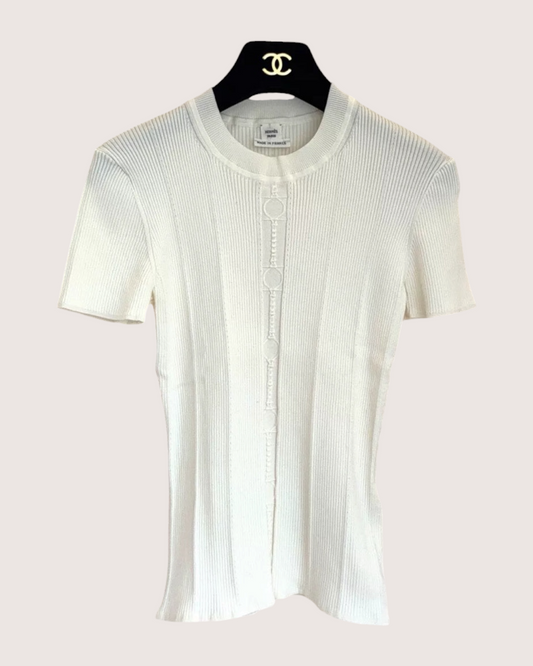 Hermès Short-Sleeve Ribbed Sweater - White