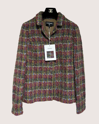 Chanel 22K Plaid Tweed Jacket Red, Green, Multicolor FR 34