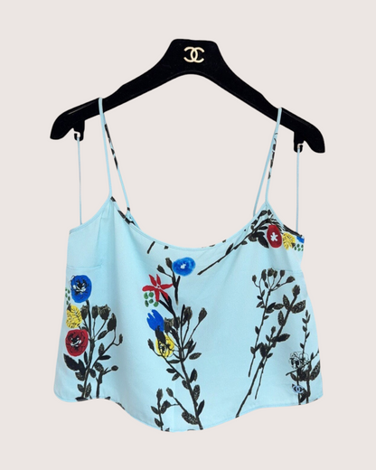 Chanel 26P Floral Camisole Top Blue, Black, Multicolor FR 38