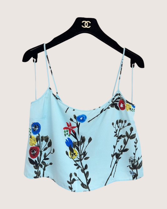 Chanel 26P Floral Camisole Top Blue, Black, Multicolor FR 38