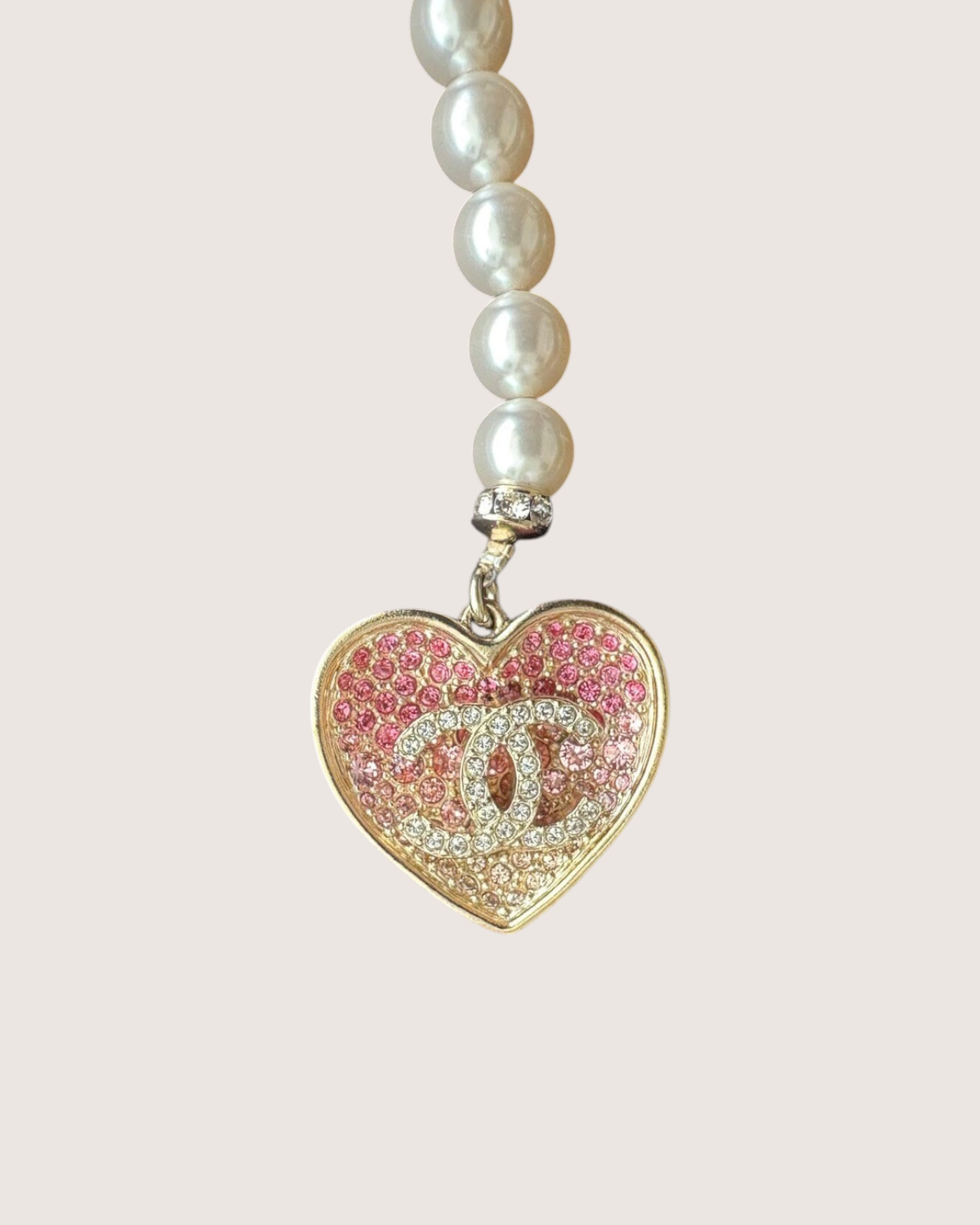 Chanel 23S Pearl Heart-Charm Necklace Pink, Gold, White One Size