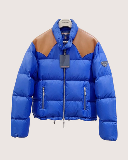 Louis Vuitton Leather-Trim Puffer Jacket Blue, Brown FR 38