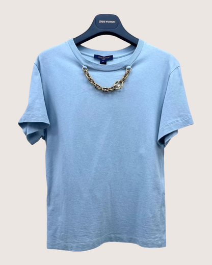 Louis Vuitton Logo Chain-Detail T-Shirt Blue FR 34