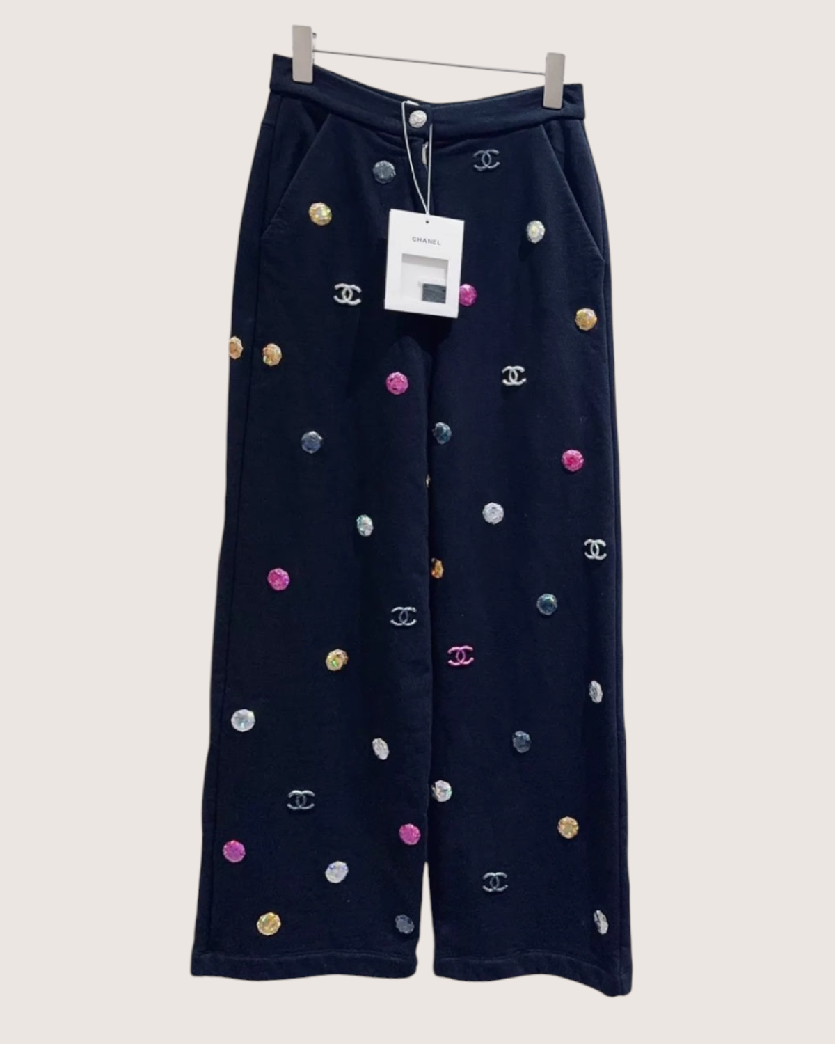 Chanel 21K CC Logo Wide-Leg Trousers Black, Multicolor FR 34