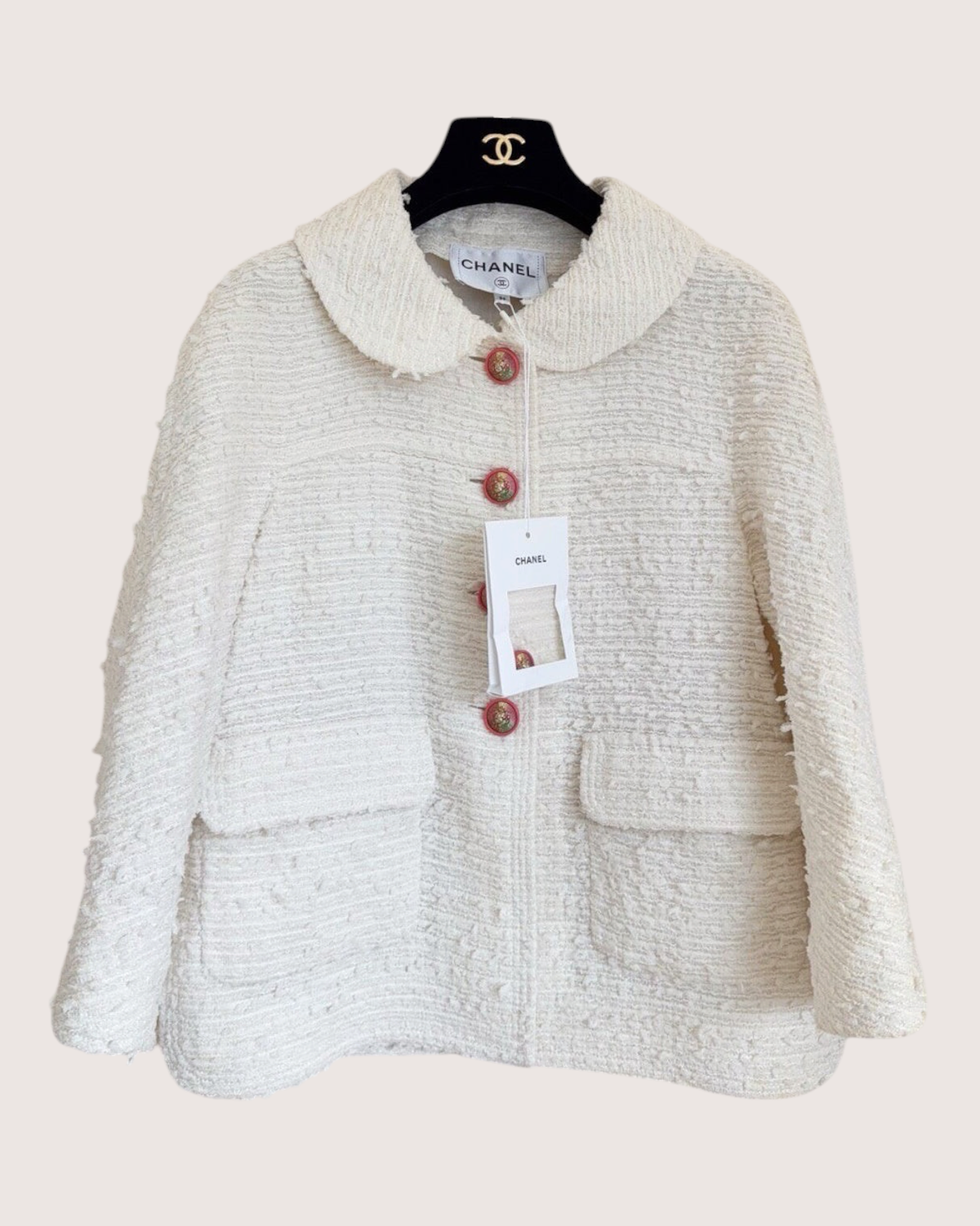 Chanel 17P Round-Collar Tweed Jacket Beige/Ecru FR 36