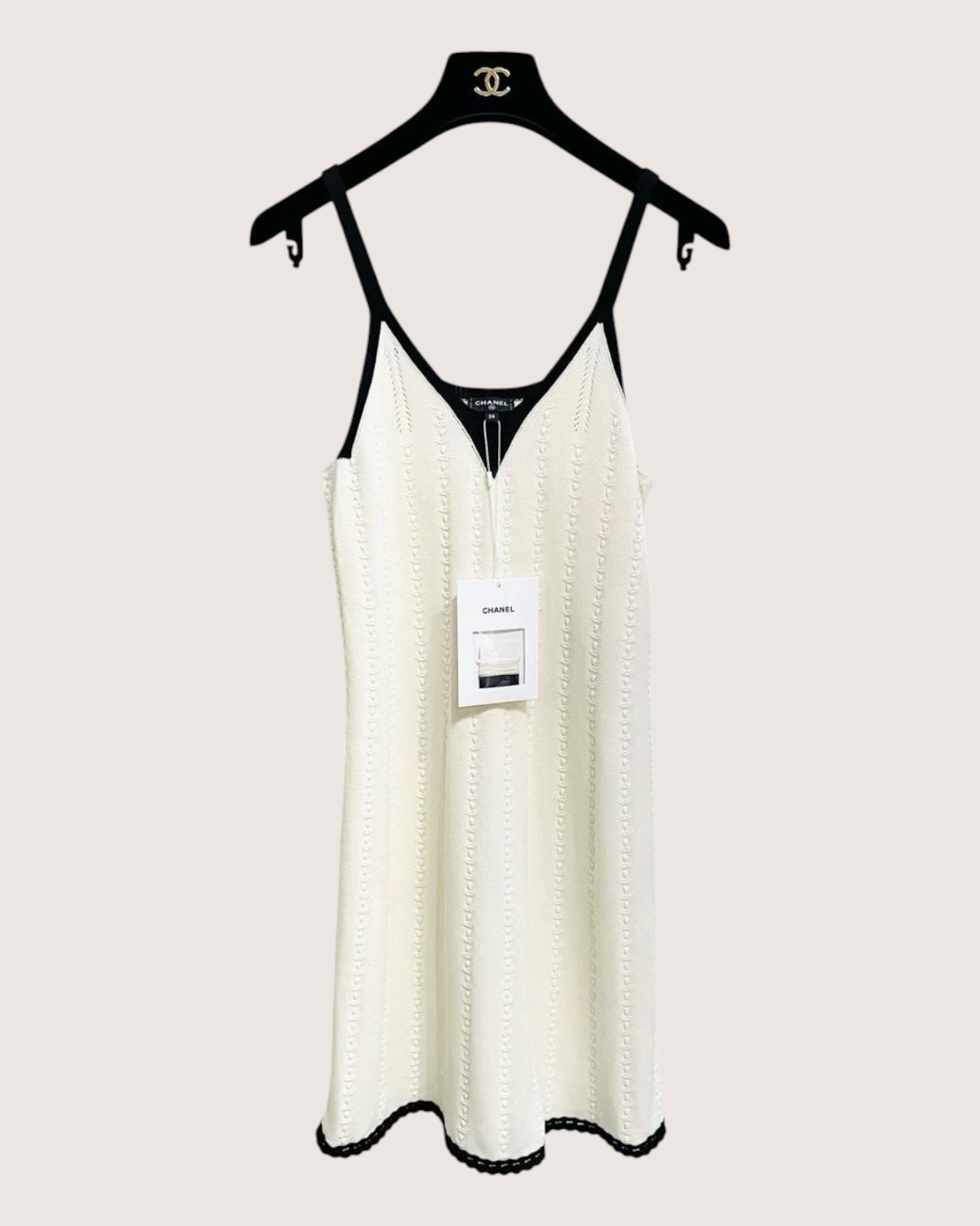 Chanel 26P CC Crochet Strappy Mini Dress Beige/Ecru, Black FR 34