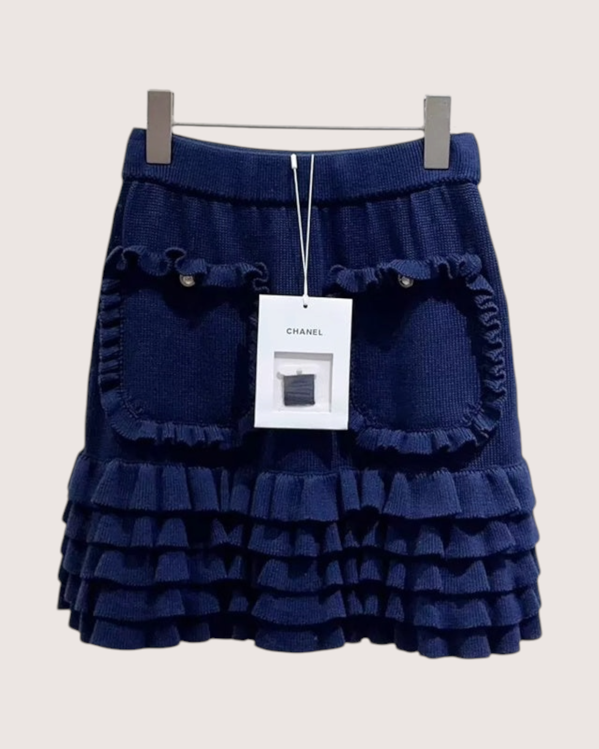Chanel 21C Ruffle-Tiered Mini Skirt Navy FR 36