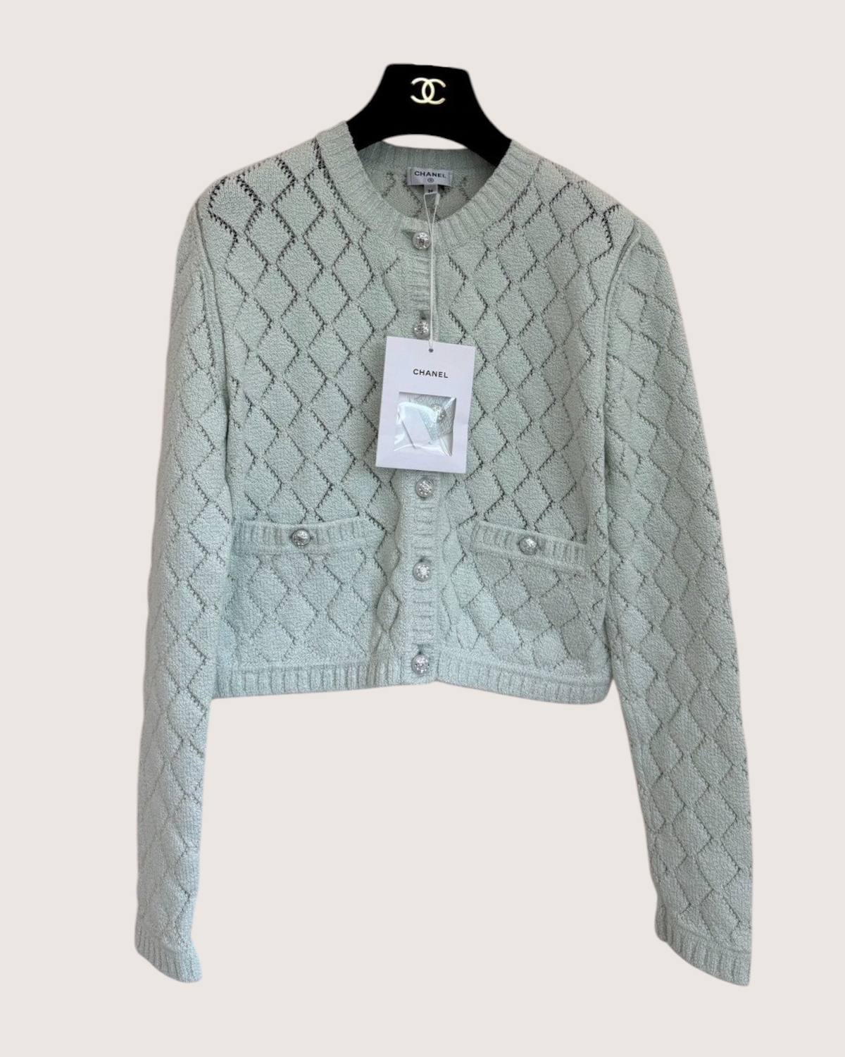 Chanel 23S Pointelle Cardigan Green FR 36