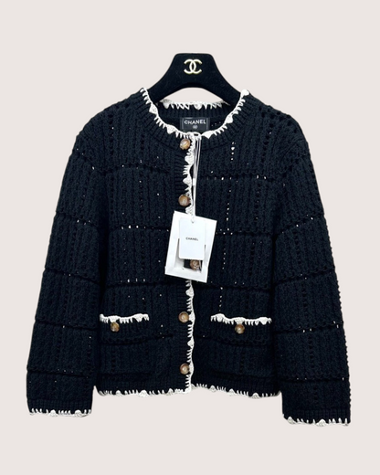 Chanel 26P Openwork Cardigan Black, Beige/Ecru FR 38