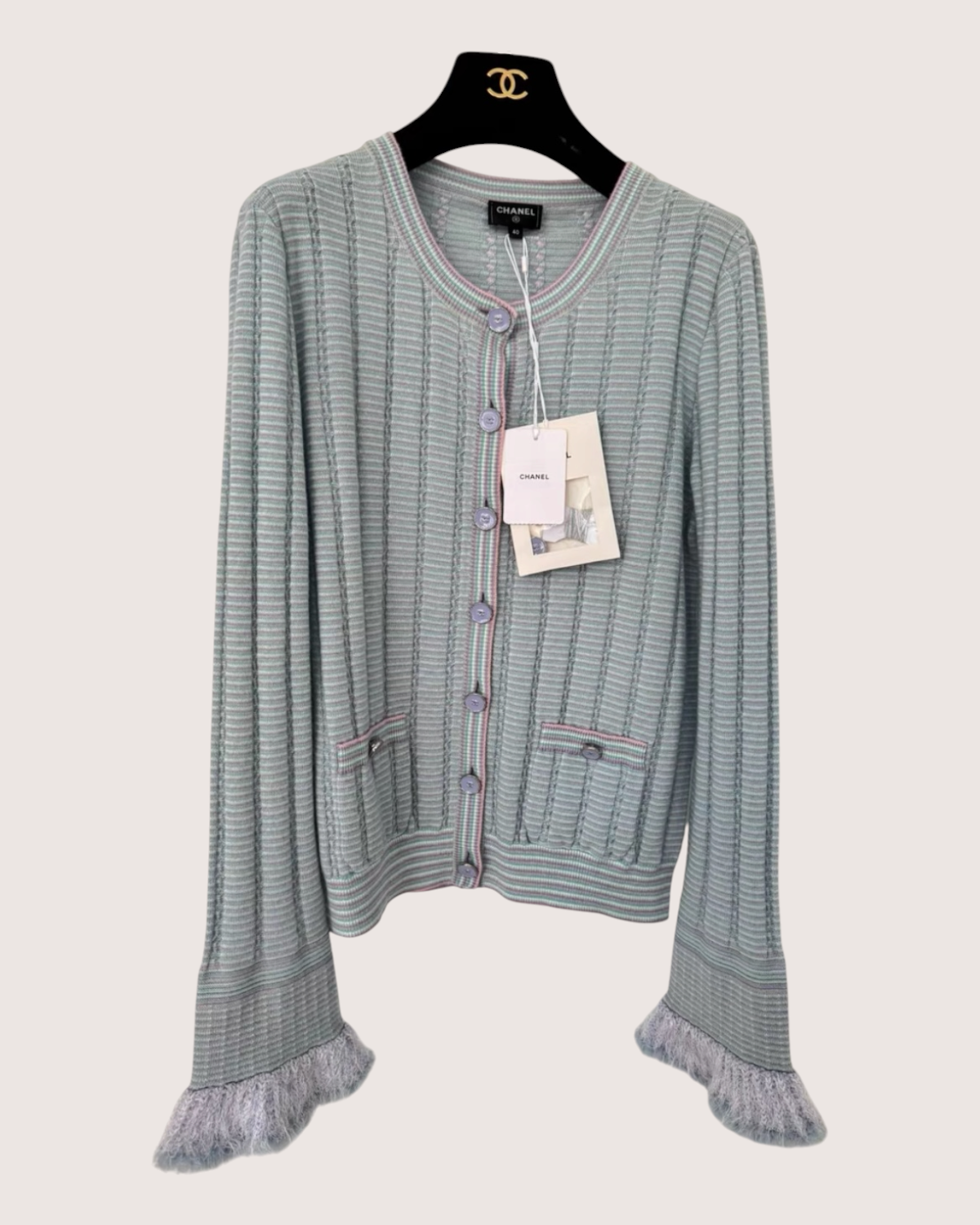 Chanel 25B Fringe Knit Cardigan Blue, Green, Multicolor FR 40
