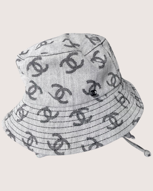 Chanel 22K CC Logo Denim Bucket Hat Grey FR 38