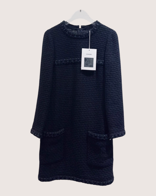Chanel 16A Tweed Mini Dress Black FR 34