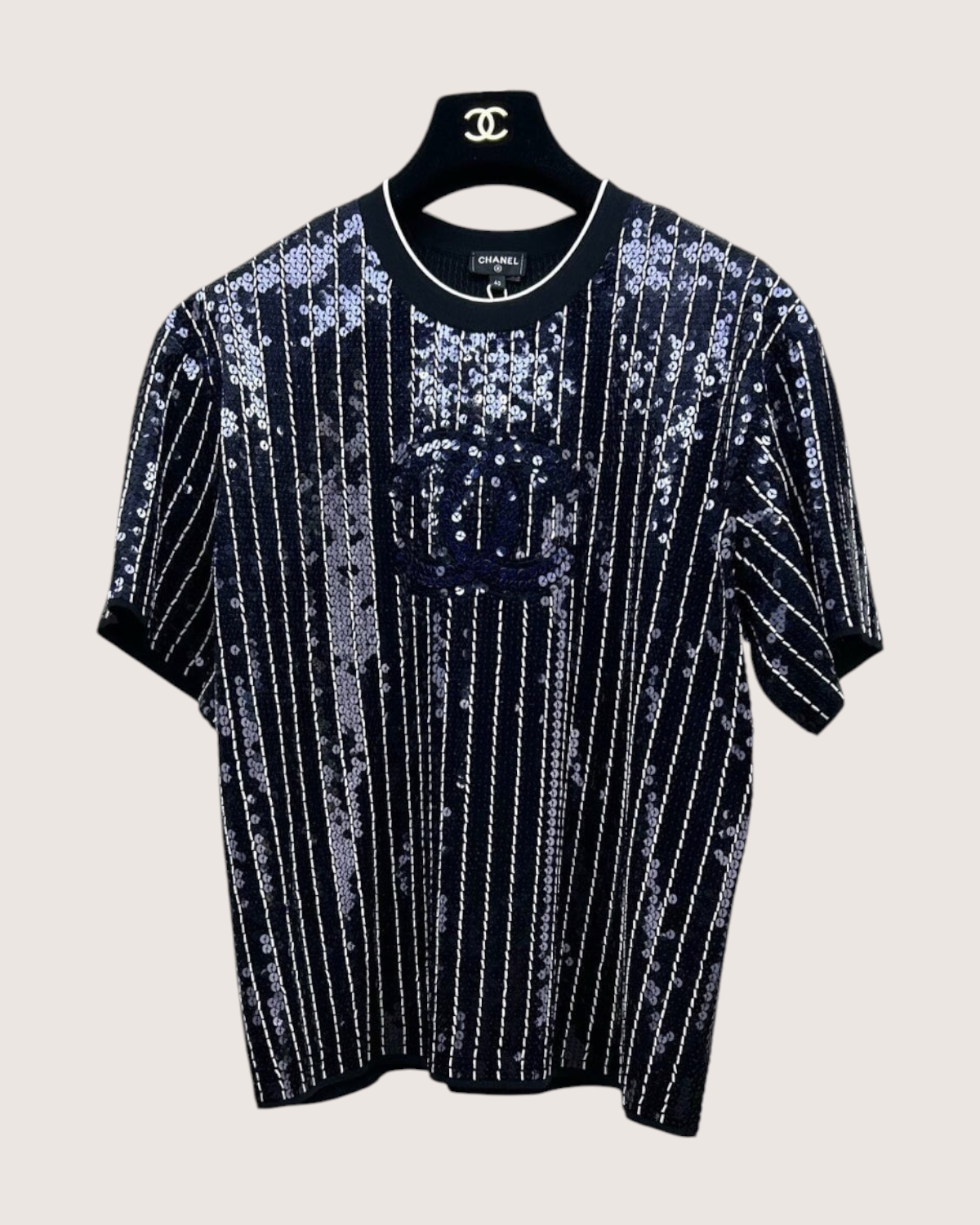 Chanel 23P Sequin CC Top Navy, White, Black