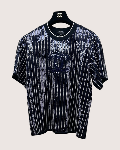 Chanel 23P Sequin CC Top Navy, White, Black