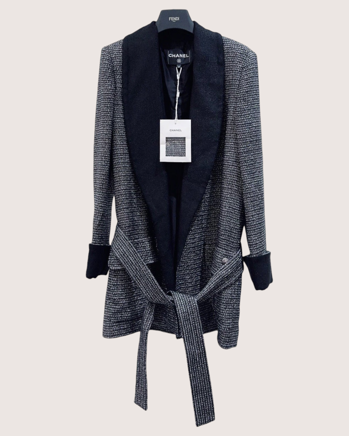Chanel 24C Belted Tweed Jacket Black, Silver FR 38