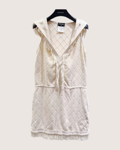 Chanel Hooded Fringe Terry Mini Dress Beige/Ecru FR 36