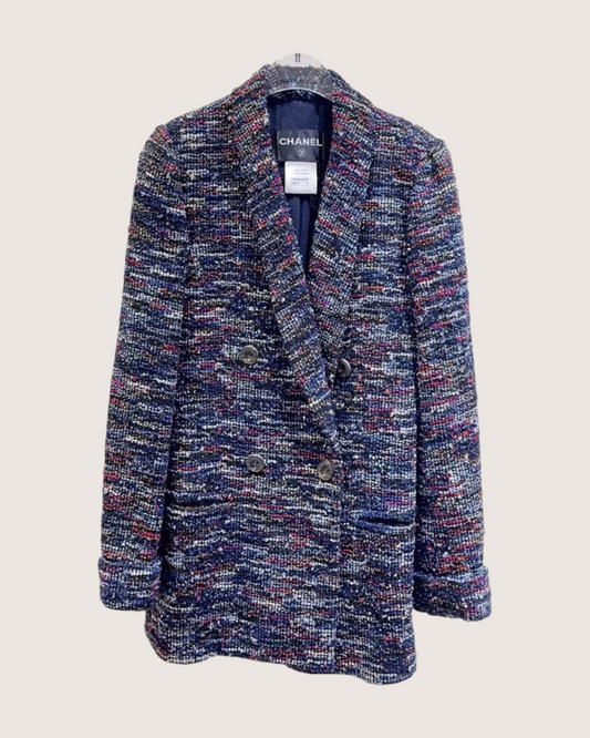 Chanel 15S Tweed Double-Breasted Jacket - Navy, Pink, Multicolor