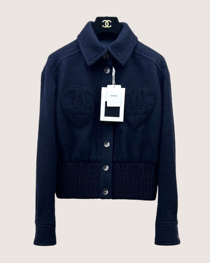 Chanel 25B Tweed Heart CC Jacket Navy FR 34