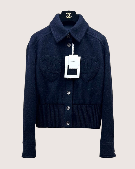 Chanel 25B Tweed Heart CC Jacket Navy FR 34