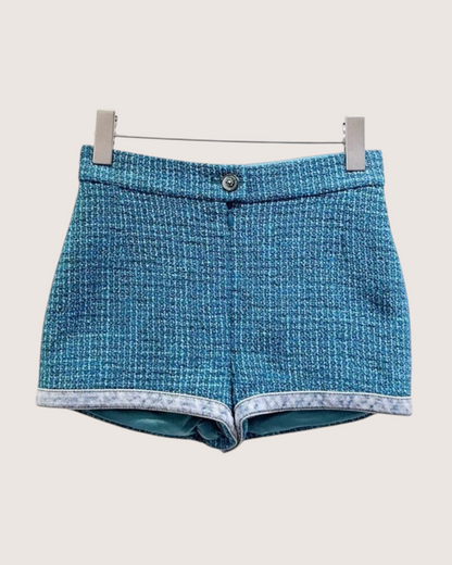 Chanel Tweed Shorts Blue, White FR 34