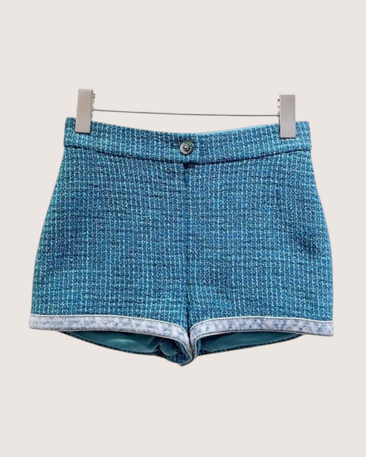 Chanel Tweed Shorts Blue, White FR 34