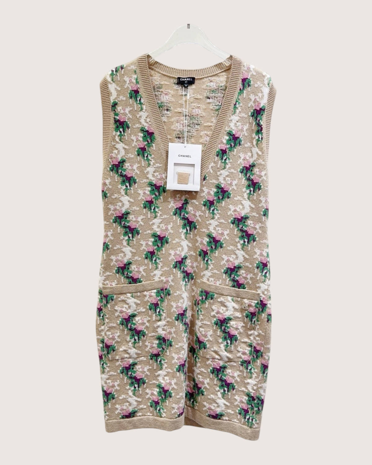 Chanel Floral Pocket Dress Beige/Ecru, Pink, Green, Multicolor FR 36