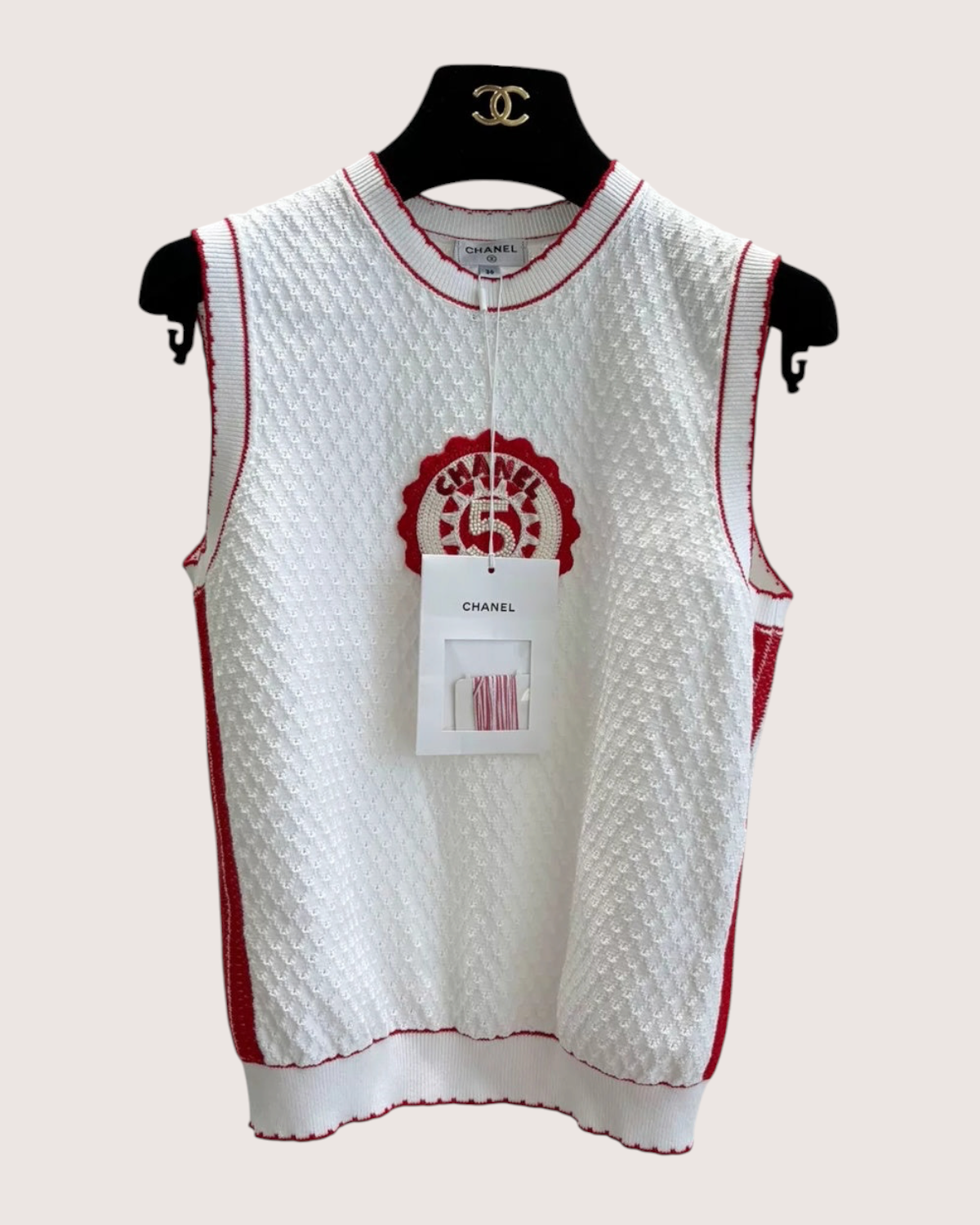 Chanel 23C Bouclé CC5 Logo Top White, Red FR 36