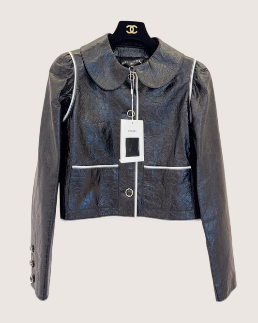 Chanel 21A Leather Jacket Black, Beige/Ecru FR 34