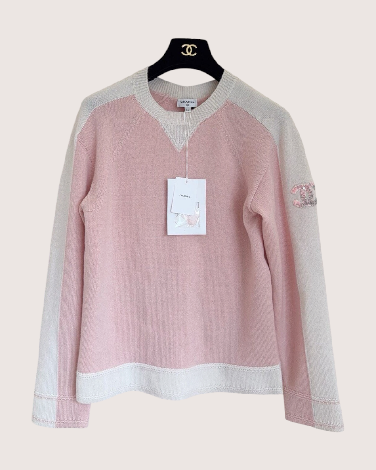 Chanel 24C Cashmere Colorblock Sweater Pink, Beige/Ecru FR 34
