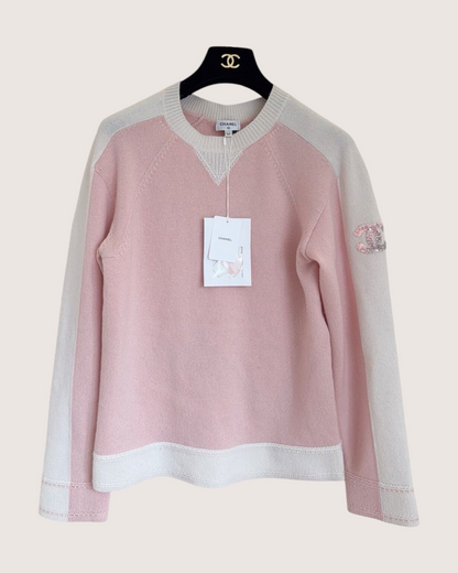 Chanel 24C Cashmere Colorblock Sweater Pink, Beige/Ecru FR 34