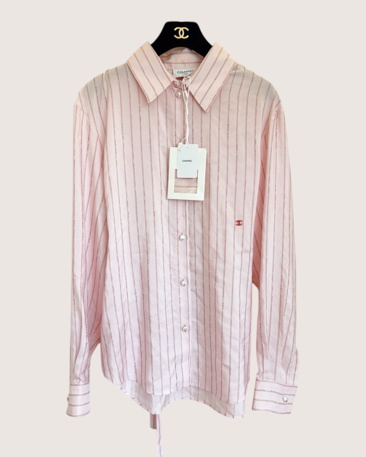 Chanel 26B Striped Shirt Pink, Red FR 42