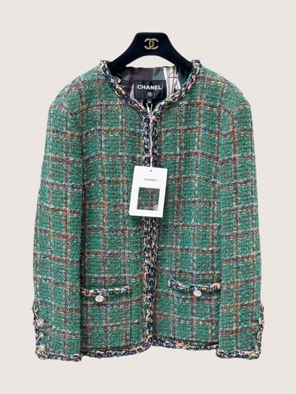 Chanel 23A Plaid Tweed Jacket Green, Multicolor FR 34