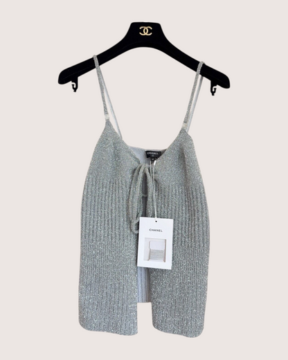 Chanel 22A CC Tie-Front Top Silver, Grey FR 34