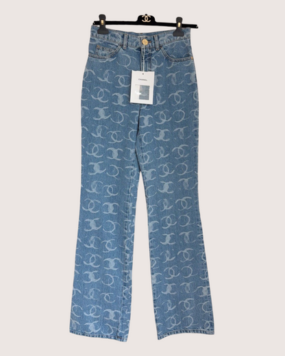 Chanel 23B CC Straight Denim Jeans Blue FR 34