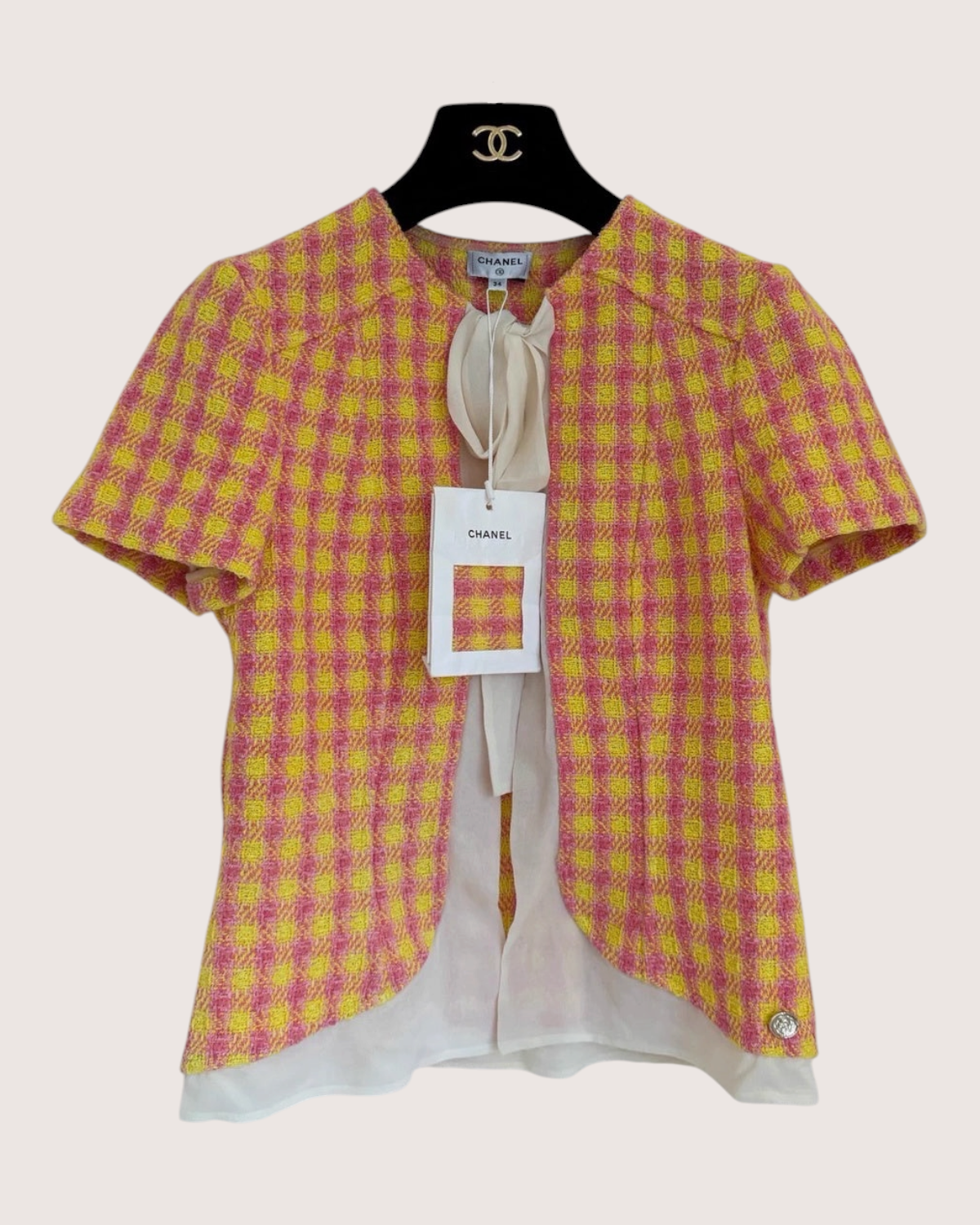 Chanel 25S Short-Sleeve Bow Tweed Short Jacket