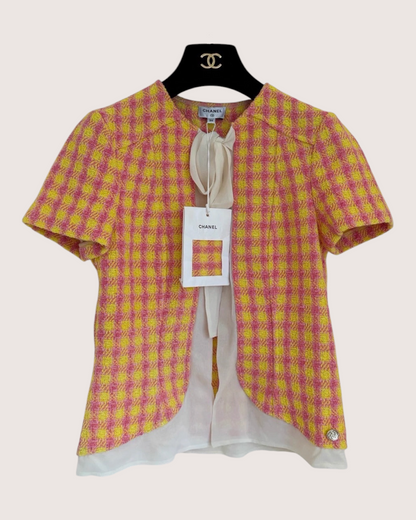 Chanel 25S Short-Sleeve Bow Tweed Short Jacket