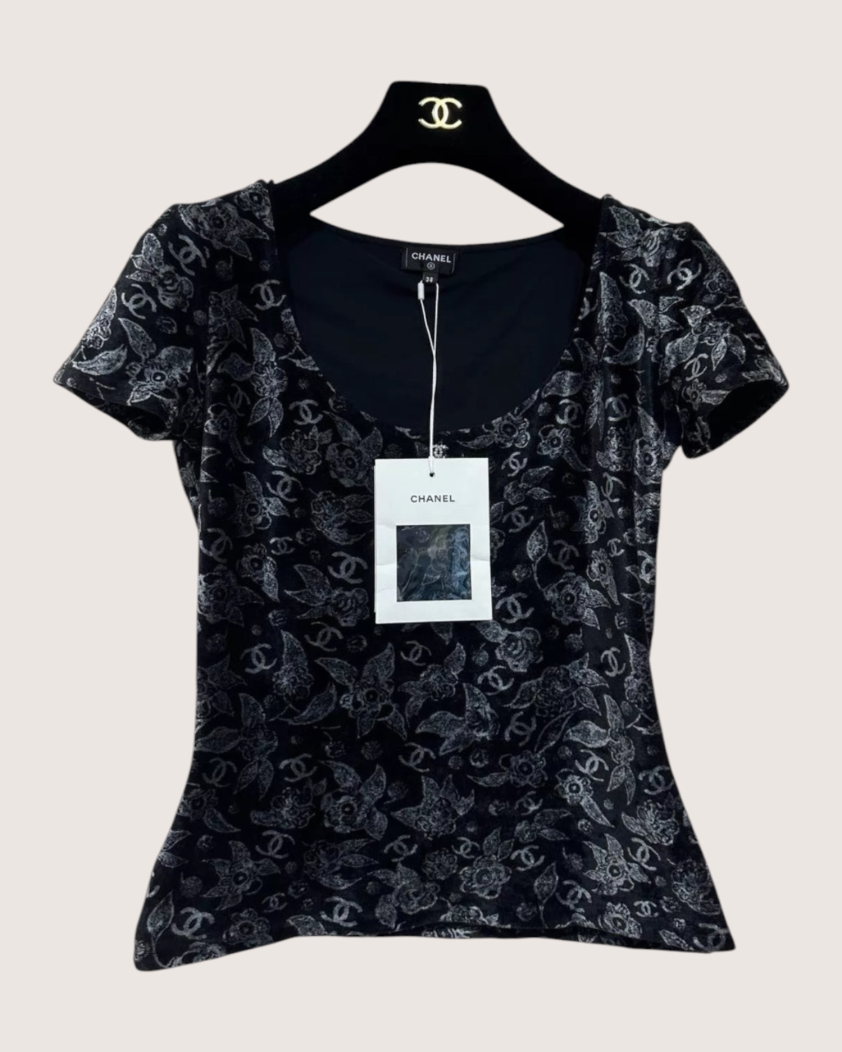 Chanel 24B CC & Camellia Monogram T-Shirt Top