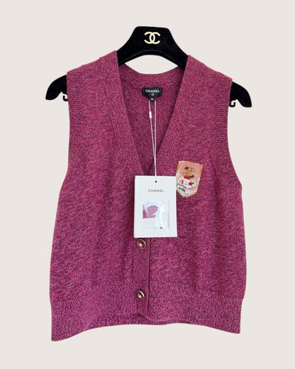 Chanel 24A Beaded Crest Cashmere Vest Pink, Purple FR 36
