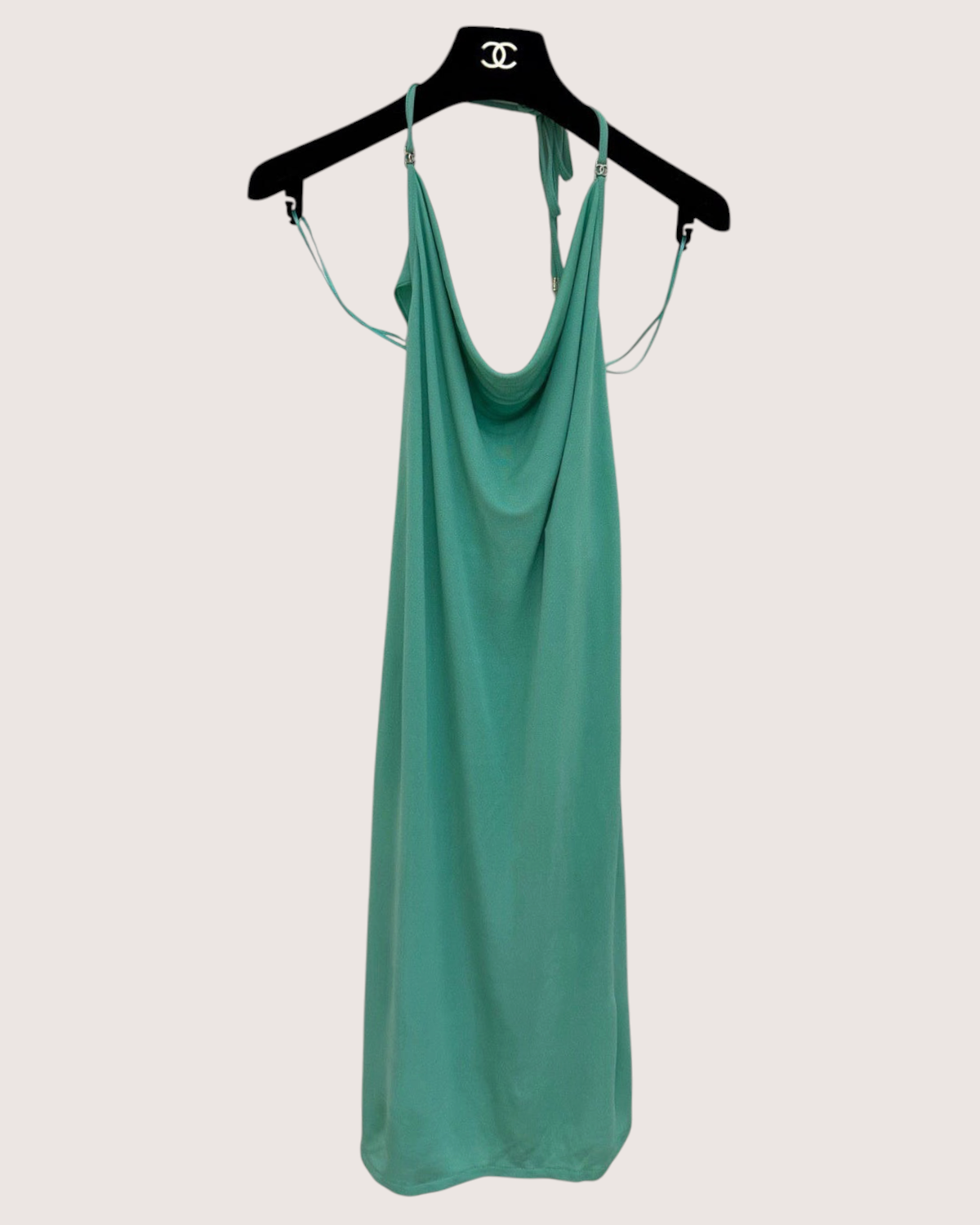 Chanel 26M Coco Beach Cowl-Neck Halter Maxi Dress Green FR 38